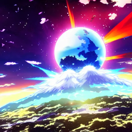 Image similar to anime key visual of a meteor crashing into earth