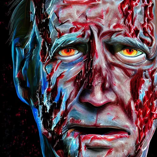 Prompt: digital art close-up macro portrait of the face of a Joe Biden zombification