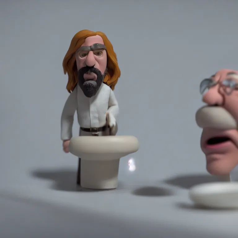 Image similar to a cinematic film still of a claymation stop motion film the big lebowski, portrait, shallow depth of field, 8 0 mm, f 1. 8