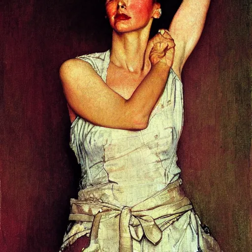 Prompt: portrait of a beautiful woman by norman rockwell