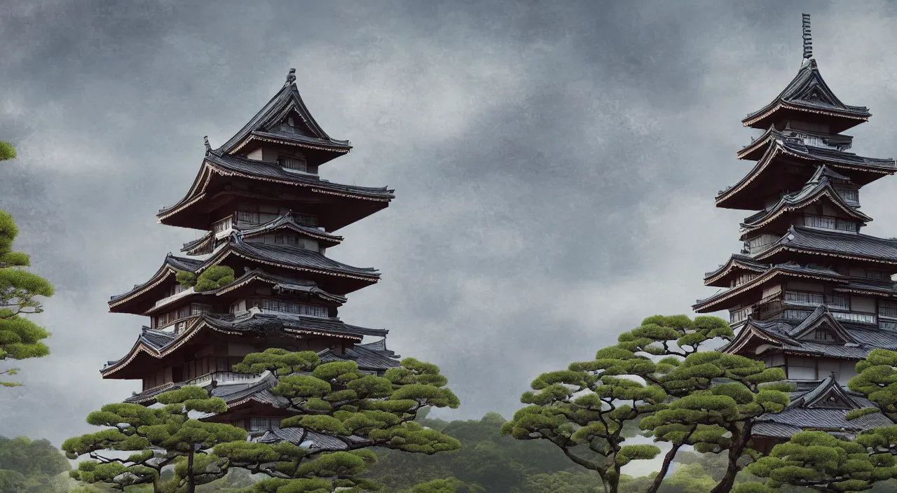 Prompt: a Japanese castle, trending on artstation