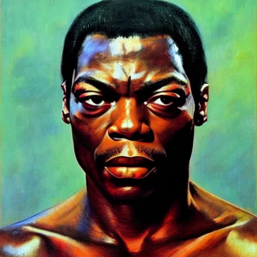 Image similar to portrait of fela kuti by frank frazetta, very detailed, 4 k