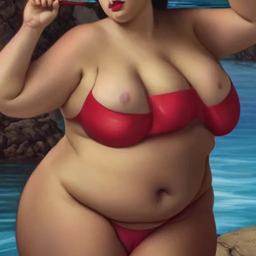 Prompt: sexy painting of 3 5 0 - pound obese taylor swift, red bikini, navel piercing, ultra realistic, sharp details, subsurface scattering, intricate details, warm lighting, beautiful features, highly detailed, photorealistic, octane render, 8 k, unreal engine, art by artgerm and greg rutkowski and alphonse mucha