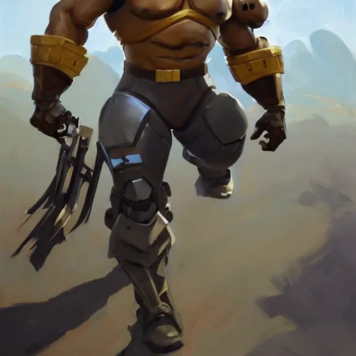 Image similar to greg manchess portrait painting of fully armored the foundation aka dwayne the rock from fortnite as overwatch character, medium shot, asymmetrical, profile picture, organic painting, sunny day, matte painting, bold shapes, hard edges, street art, trending on artstation, by huang guangjian, gil elvgren, ruan jia, greg rutkowski, gaston bussiere