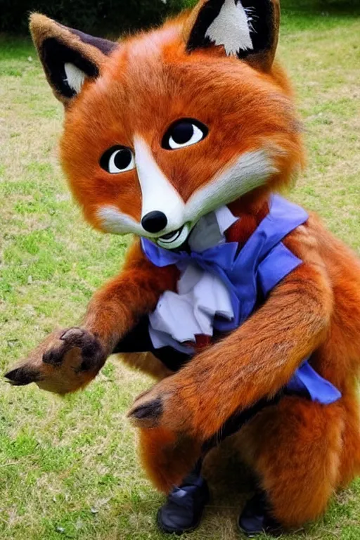 Image similar to an anthropomorphic fox, fursuit!!!!, cosplay