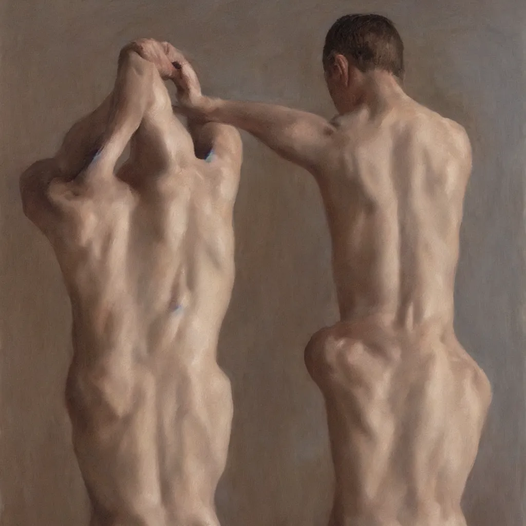 Image similar to painting of a boy back pose