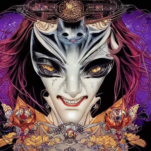 Image similar to portrait of crazy cat woman, symmetrical, by yoichi hatakenaka, masamune shirow, josan gonzales and dan mumford, ayami kojima, takato yamamoto, barclay shaw, karol bak, yukito kishiro