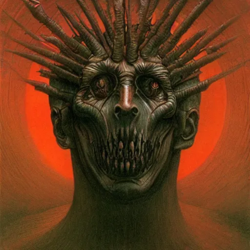 Image similar to inquisitor of Mephistopheles portrait by gerald brom and Zdzisław Beksiński, darkwave