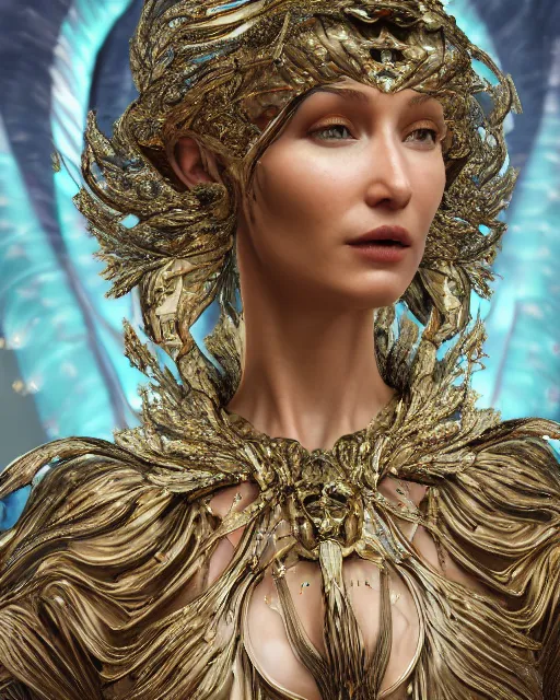 Image similar to a highly detailed metahuman 4 k close up render of an alien goddess bella hadid monument persephone in iris van herpen dress schiaparelli in diamonds crystals swarovski and jewelry iridescent in style of alphonse mucha gustav klimt trending on artstation made in unreal engine 4