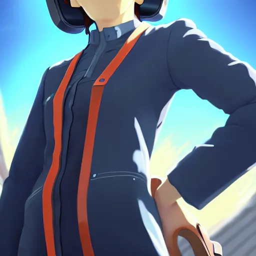 Image similar to beautiful makoto shinkai anime style digital painting portrait of engineer woman from team fortress 2 by valve, 4 k, 8 k, hd, high resolution, highly detailed, intricate detail, ultra realistic faces, digital art, trending on artstation, team fortress 2, your name, weathering with you