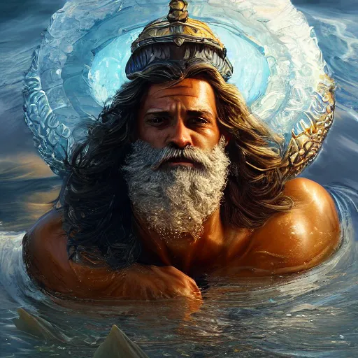 Prompt: poseidon,, ornate, ultradetailed, digital art, irina french, heraldo ortega, mandy jurgens, golden ratio, art canvas, award winning, masterpiece trending on artstation 8 k 1 5 0 mpx