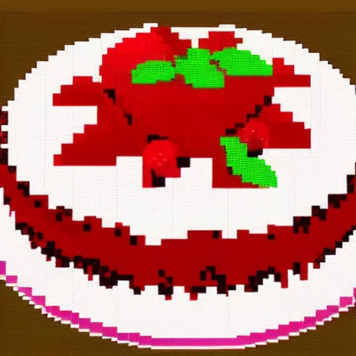 Prompt: a pixel art of a strawberry cake