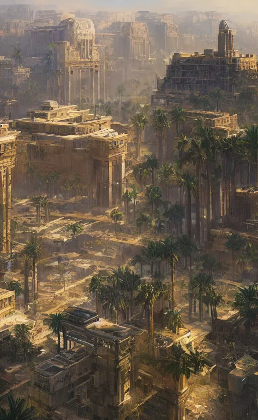 Image similar to Prosperous verdant high tech city in ancient Egypt, masterpiece digital painting by Greg Rutkowski, Alex Grey, artstation, 4k wallpaper