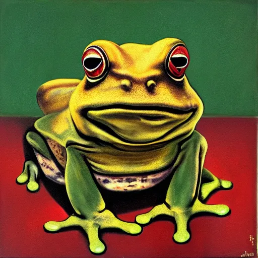 Prompt: zuma frog shooting balls from its mouth, surrealist painting