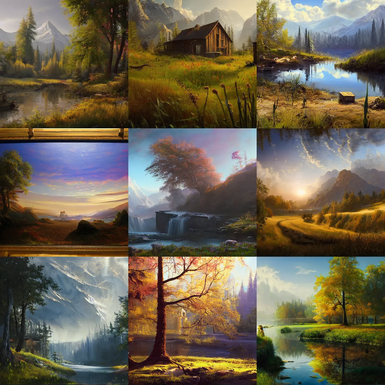Prompt: an extremely beautiful masterpiece landscape painting in the photoreal style of rez,