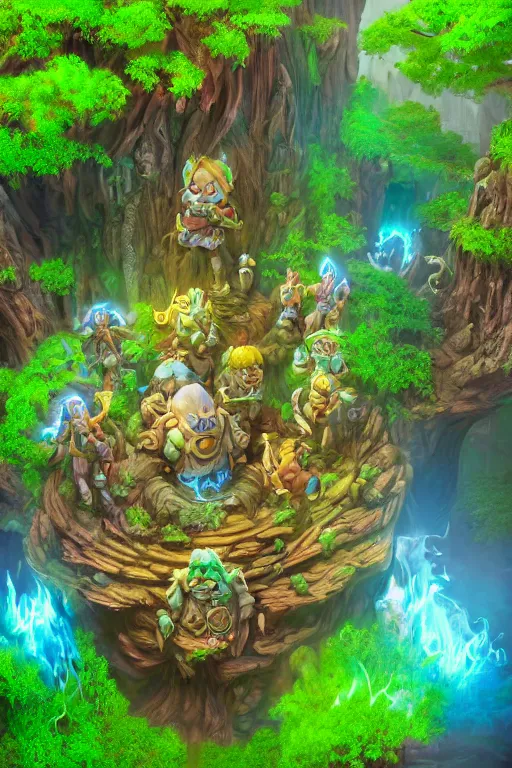 Image similar to zelda fantasy art giant golem troll wood rock greeble gemstone enchanted forest, global illumination ray tracing hdr fanart arstation by sung choi and eric pfeiffer and gabriel garza and casper konefal bastion forged hardmesh lisa frank zbrush central radiating a glowing aura global illumination ray tracing hdr