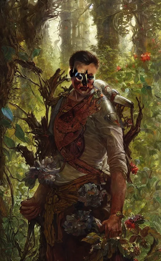 Prompt: elon musk god of the forest, 3 0 years old, rugged, male, gorgeous, detailed face, ottoman, amazing, thighs, flowers, muscular, intricate, highly detailed, digital painting, artstation, concept art, sharp focus, illustration, art by greg rutkowski and alphonse mucha