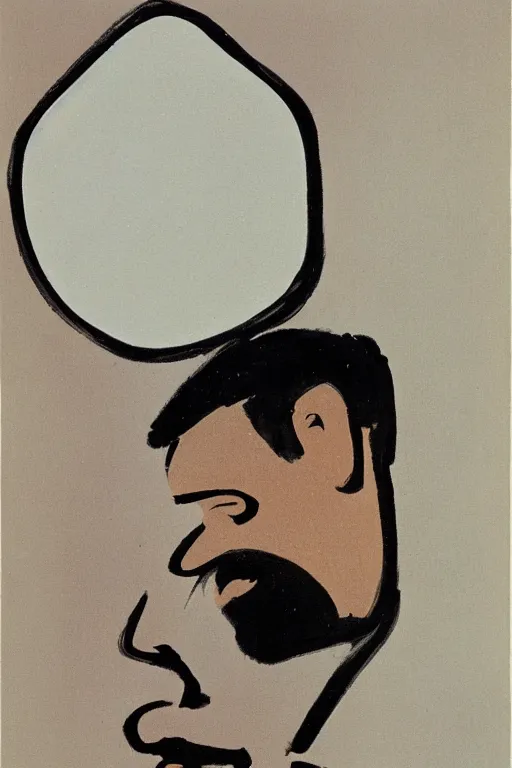 Image similar to man looking at his reflection in the mirror, 1960’s minimalist advertising illustration, painterly, expressive brush strokes