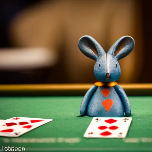 Prompt: small blue mouse standing on a poker table (EOS 5DS R, ISO100, f/8, 1/125, 84mm, postprocessed, crisp face, facial features)