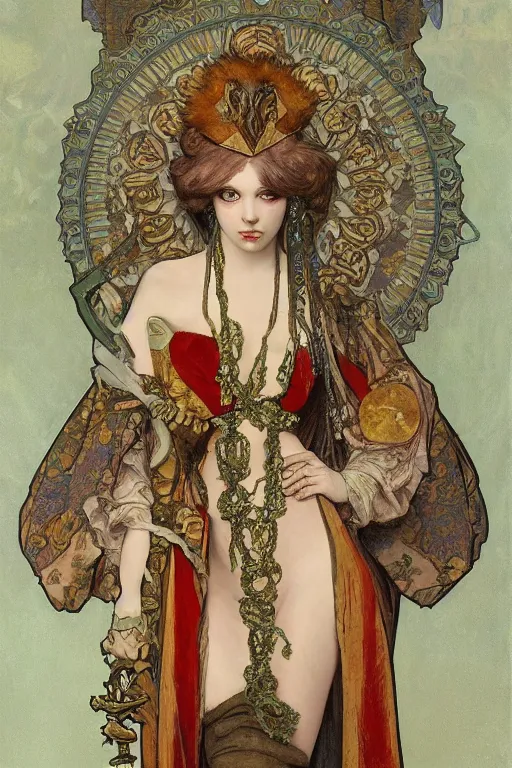 Image similar to oil painting of a gargoyle dressed as 16th century nobility by mucha and mohrbacher