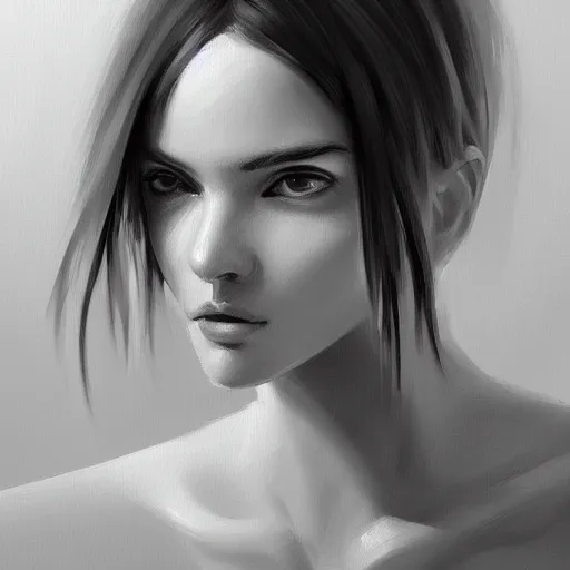 Image similar to soft android concept art oil painting, black and white, by jama jurabaev, highly detailed, brush hard, artstation