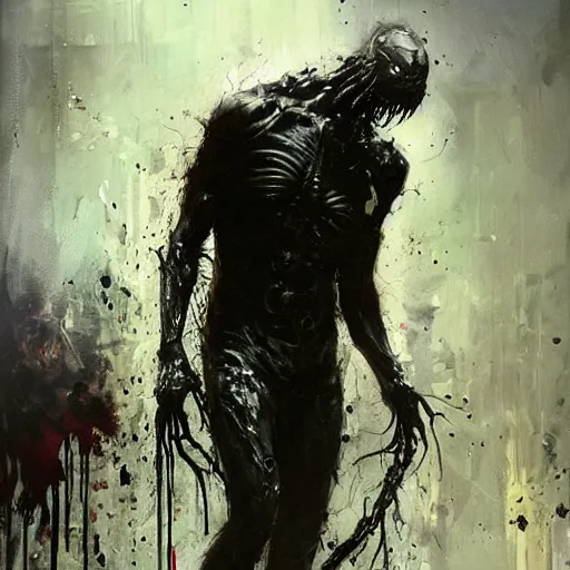 Image similar to zombie venom symbiote, painting by jeremy mann