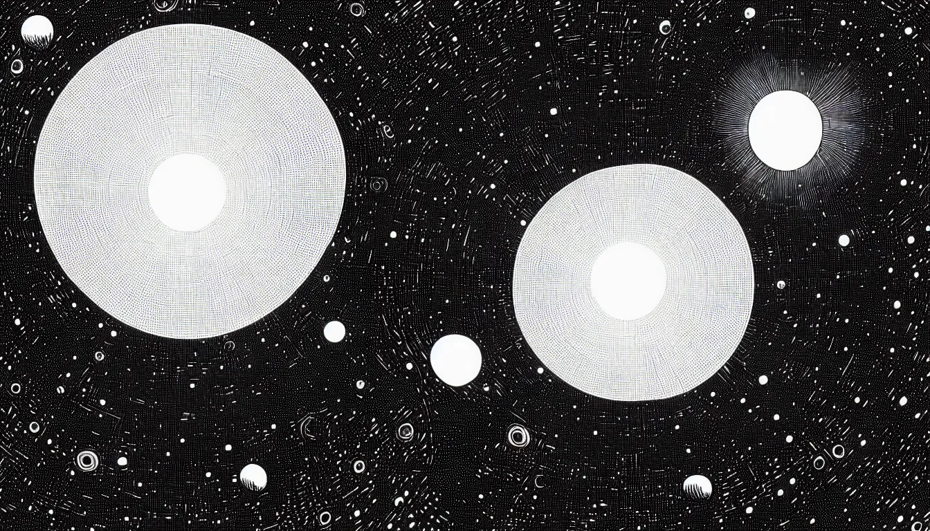 Image similar to planetary nebula by nicolas delort, moebius, victo ngai, josan gonzalez, kilian eng