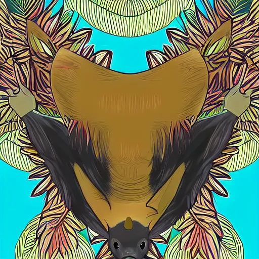 Prompt: neotropical fruit bat, digital art, high quality, illustration, museum, oil painting, sticker,