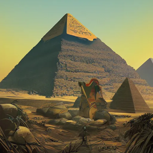 Image similar to the mummy, egypt, pyramid, treasure, greenery, brush strokes, heavy paint, portrait, rim light, fresh colors, gradients, highly detailed, digital illustration, concept art, smooth, sharp focus, pleasing aesthetics, josan gonzalez, simon stalenhag, ralph mcquarrie