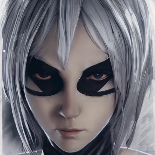 Image similar to pencil drawing of 2 b nier automata wearing a latex suit, beautiful piercing eyes, hyper realistic face, in the style of greg rutkowski, fantasy, amazing detail, epic, elegant, smooth, sharp focus