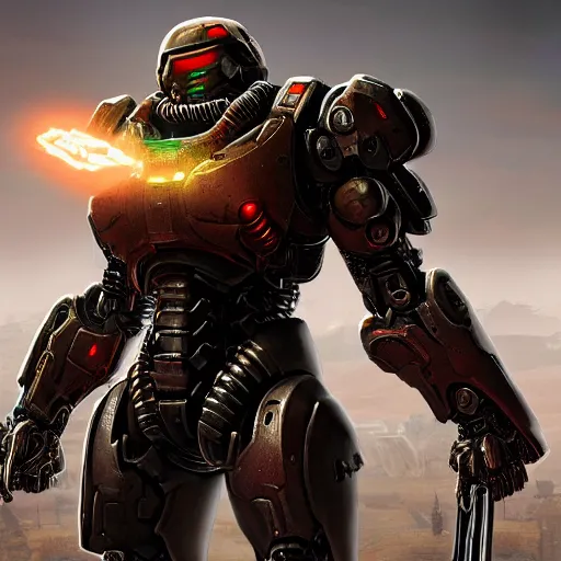 Image similar to armored cyborg from doom eternal