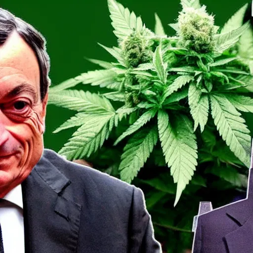 Image similar to Mario Draghi becomes a hemp farmer growing weed with snoop Dogg