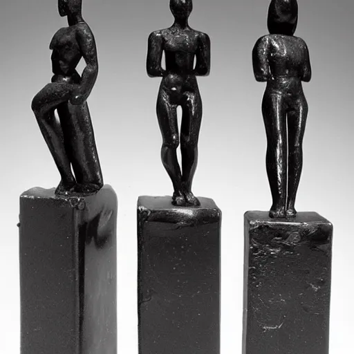 Image similar to black obsidian pillar made out of human shapes and figures, limbs, parts