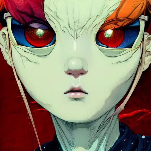 Image similar to prompt : wierd character portrait soft light painted by james jean and katsuhiro otomo and erik jones, inspired by evangeleon anime, smooth face feature, intricate oil painting, high detail illustration, sharp high detail, manga and anime 1 9 9 9