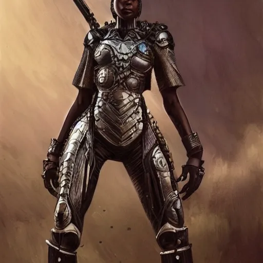 Prompt: a wakandan zulu warrior in dieselpunk style armor, african, deviantart, ultra realistic, concept art, intricate details, eerie, horror, highly detailed, photorealistic, octane render, 8 k, unreal engine. art by artgerm and greg rutkowski and alphonse mucha