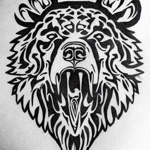 Image similar to tattoo design, stencil, bear, fierce,