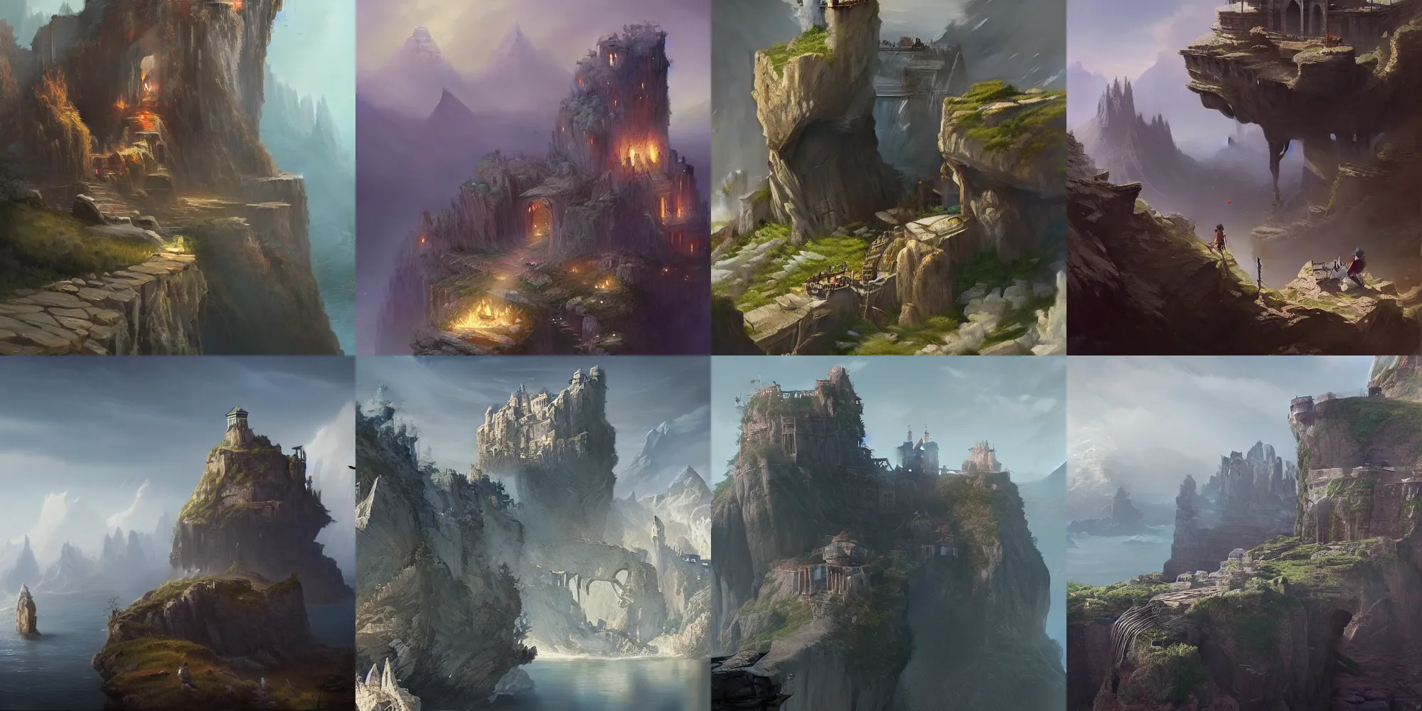 Image similar to Сastle on the rock, Unreal Engine, Greg Rutkowski, ArtStation