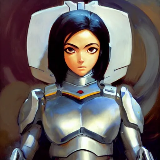 Image similar to greg manchess portrait painting of partially armored battle angel alita as overwatch character, medium shot, asymmetrical, profile picture, organic painting, sunny day, matte painting, bold shapes, hard edges, street art, trending on artstation, by huang guangjian, gil elvgren, ruan jia, greg rutkowski, gaston bussiere