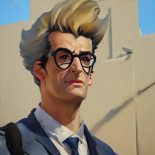 Image similar to greg manchess portrait painting of armored dr. egon spengler as overwatch character, medium shot, asymmetrical, profile picture, organic painting, sunny day, matte painting, bold shapes, hard edges, street art, trending on artstation, by huang guangjian and gil elvgren and sachin teng