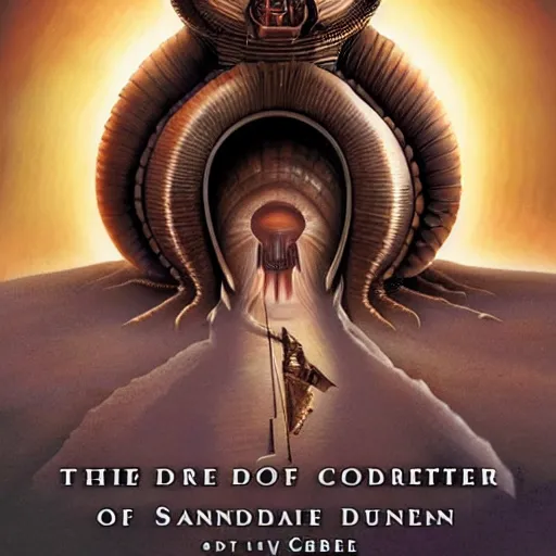 Image similar to book cover god emperor of dune. sandworm with the face of joe biden. cover art style