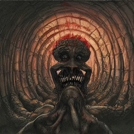 Prompt: a photorealistic painting of a cenobite opening a portal to hell by Santiago Caruso,