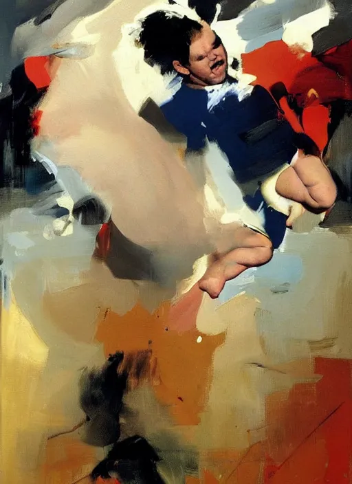 Image similar to joe biden in diaper!!!!!!!!!!!, wah wah, painting by phil hale, fransico goya,'action lines '!!!, graphic style, visible brushstrokes, motion blur, blurry, visible paint texture, crisp hd image