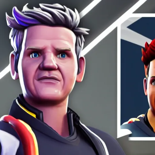 Image similar to gordon ramsay as fortnite character, gameplay screenshot