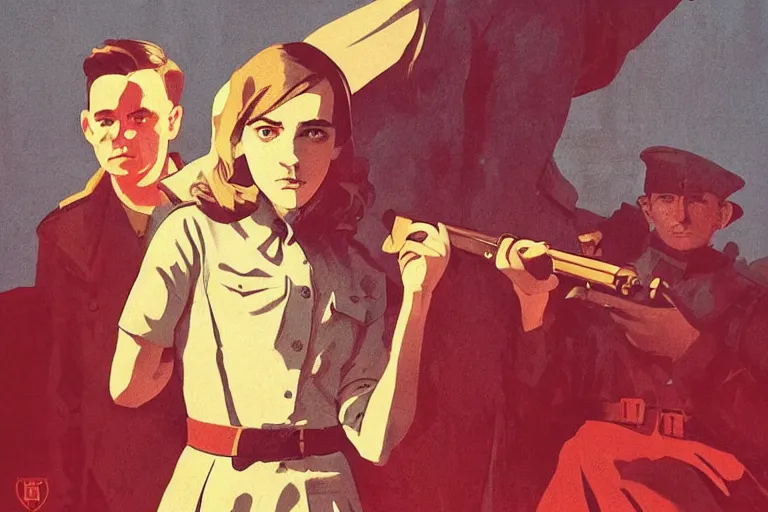Image similar to communist Propaganda poster Emma Watson saluth in WW2 uniform by moebius and atey ghailan by james gurney by vermeer by George Stubbs full body full body full body full body trending on artstation vector art vector art vector art vector art inspirational