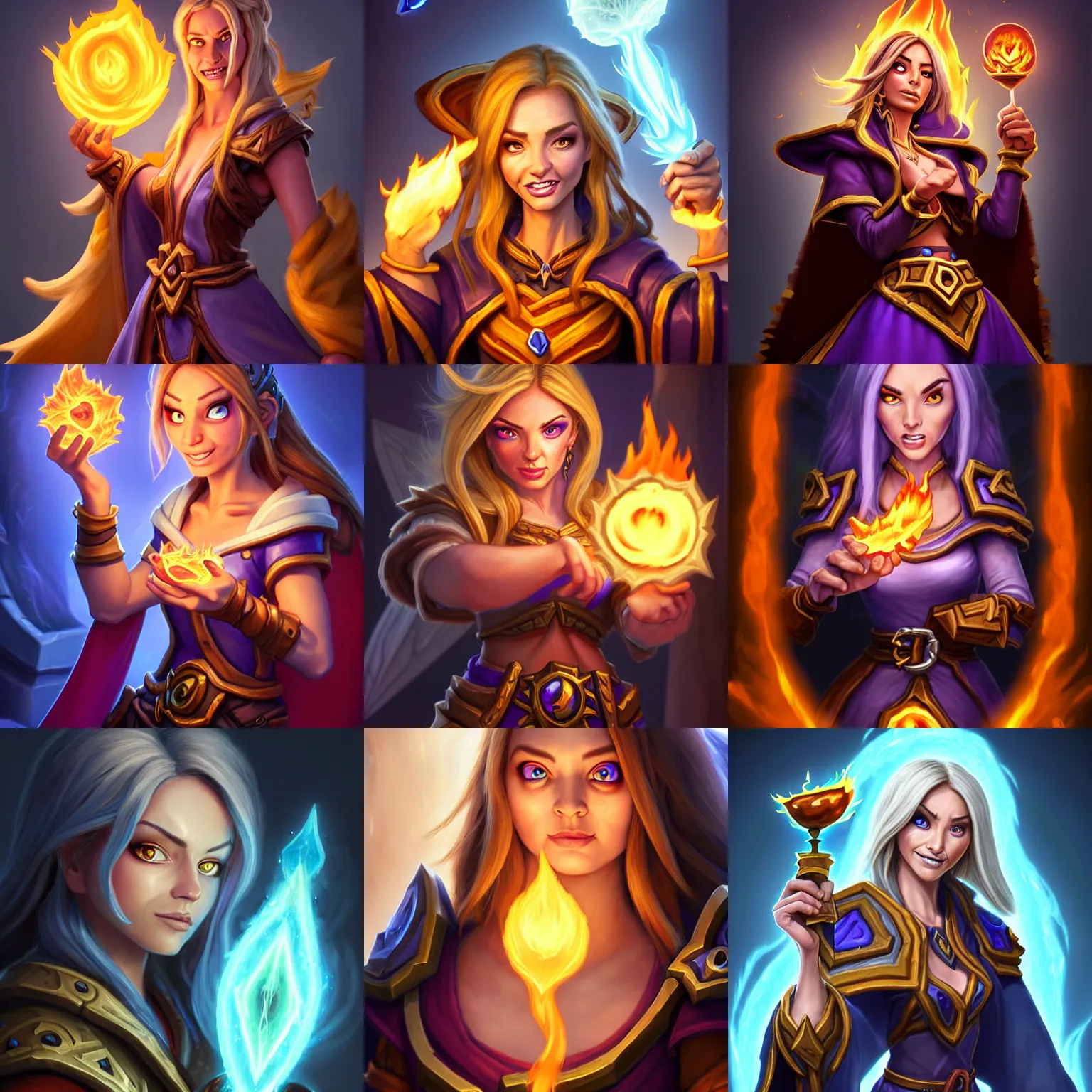 Prompt: Hearthstone official professional art, with realistic beautiful face & eyes. A sorceress, wearing a robe casting a fire ball. Insanely coherent and well drawned physical body parts (face, arms, legs, hair, eyes). Full body realistic, sharp focus, 8k high definition, insanely detailed, intricate, elegant, smooth, sharp focus, illustration, ArtStation