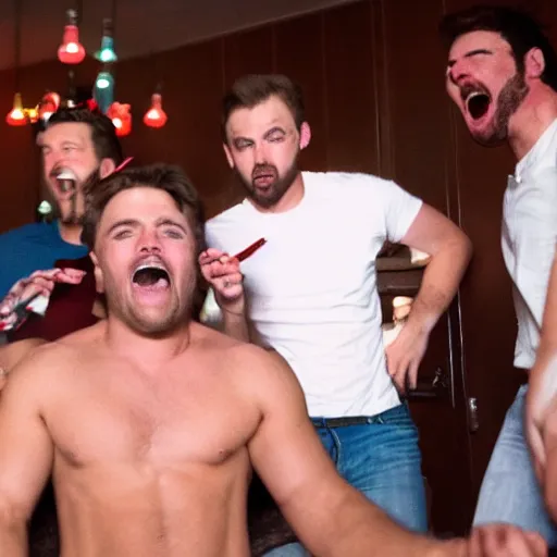 Prompt: american bachelor party in canada extremely drunk rowdy cocaine movie still 4k still from a movie, cinematic