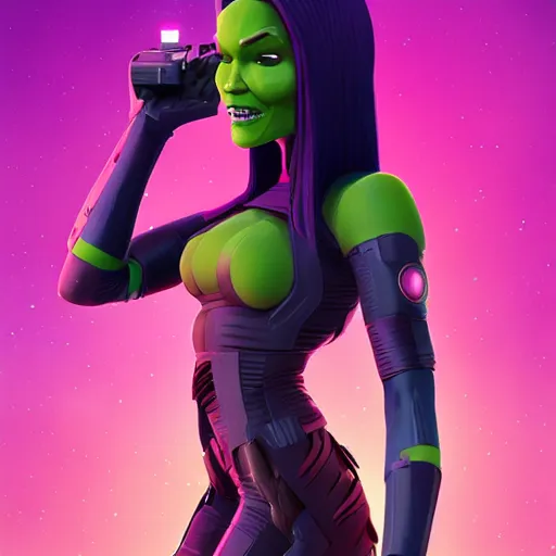 Image similar to gamora (Guardians of the Galaxy) by beeple, Pi-Slices and Kidmograph, beautiful digital illustration