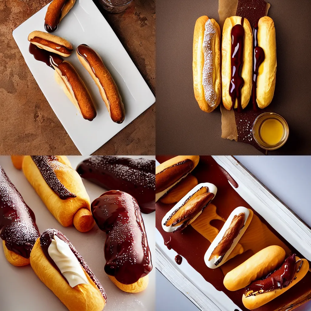 Prompt: mouthwatering eclair, food photography