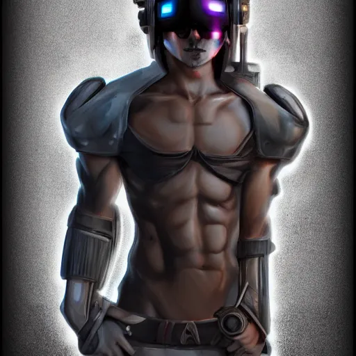 Image similar to a male teenager dark elf with hoofs wear googles, cyberpunk, artstation