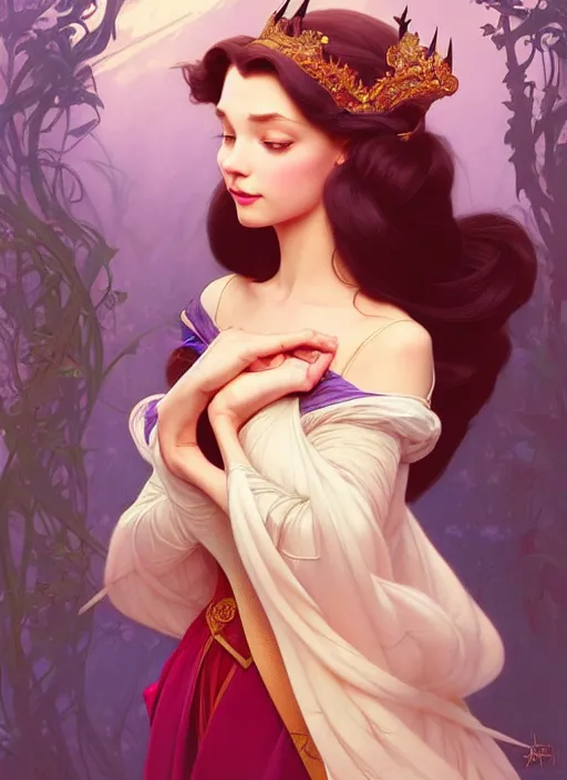 Image similar to portrait of disney sleeping beauty, intricate, elegant, highly detailed, my rendition, digital painting, artstation, concept art, smooth, sharp focus, illustration, art by artgerm and greg rutkowski and alphonse mucha and uang guangjian and gil elvgren and sachin teng, symmetry!!